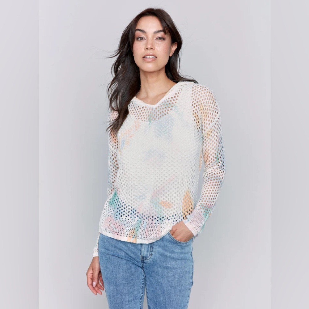 CHARLIE B White Multicolor V-Neck Sweater